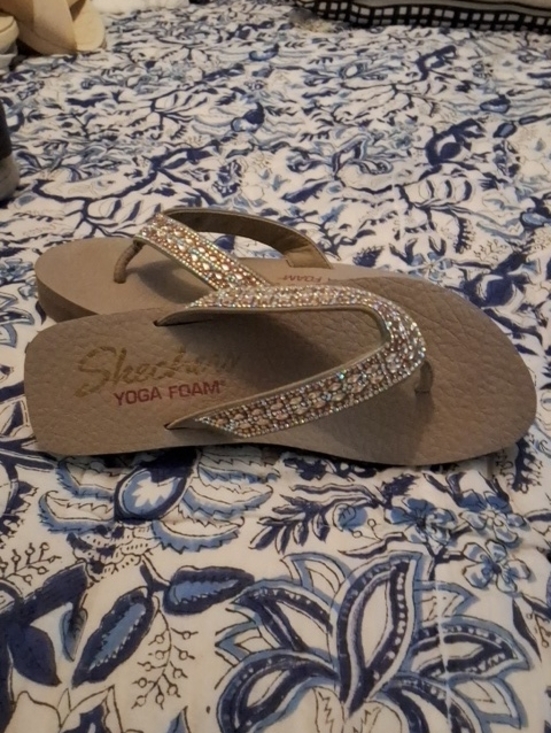 Skechers Shoes - Skechers Taupe Yoga Foam Flip-Flops with Sparkling Straps